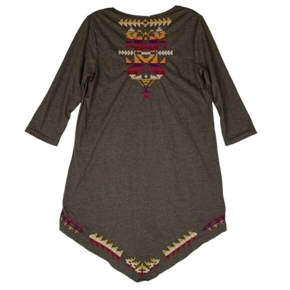 Johnny Was Embroidered Tunic or Dress Small Brown Knit 3/4 Sleeves Aztec Design - Picture 2 of 4